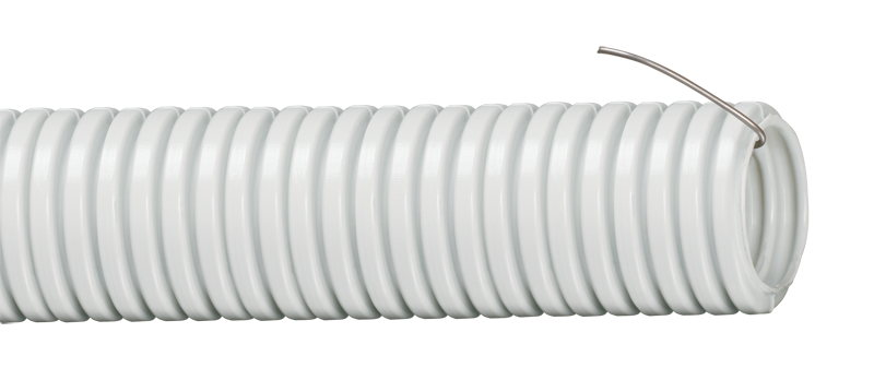 Труба ПВХ гофрированная 32 мм с протяжкой легкая серая (25м)