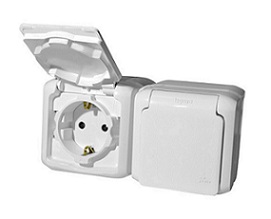 Розетка Legrand Quteo  двойная с заземлением со шторками наружная IP44 серая (782323)